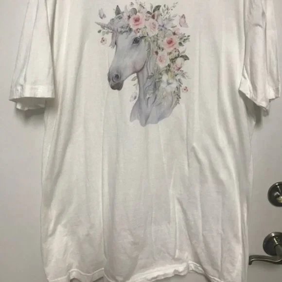 WOMENS 100% COTTON WHITE UNICORN TUNIC BY NEXT LEVEL APPAREL - Picture 2 of 4